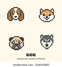 Set of dog icon in pixel style vector illustration