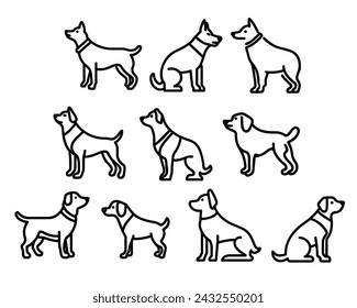 Conjunto de iconos de perro en estilo de línea. Ilustración vectorial aislada sobre fondo blanco.
