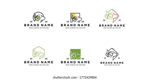 set dog leaf logo design vector