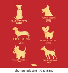 Set of dog logo icon, vector silhouette of dog breed. The year of dog on chinese calendar. Happy New Year 2018