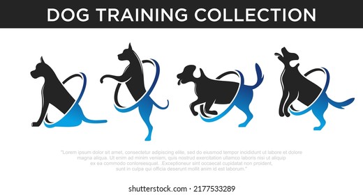 set of dog logo for dog training, with a dog making a jump