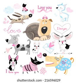 set of dog lovers on a white background 