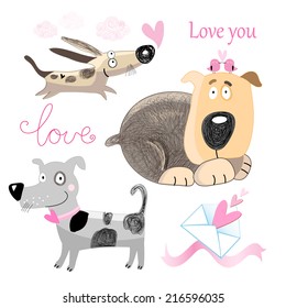 set of dog lovers on a white background  