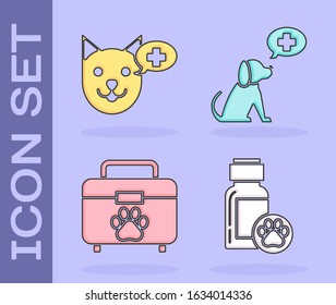 Set Dog medicine bottle, Veterinary clinic symbol, Pet first aid kit and Veterinary clinic symbol icon. Vector
