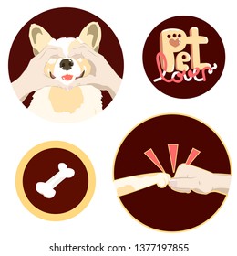 Set with dog on the theme of friendship between human and animals