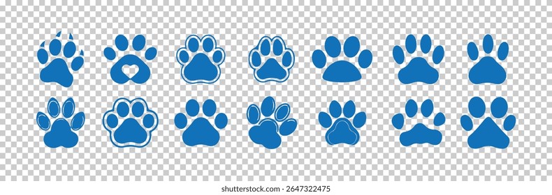 Set of dog paw print set, Paw icon collection on white background, dog or cat paw print flat icon,Vector illustration eps 10.