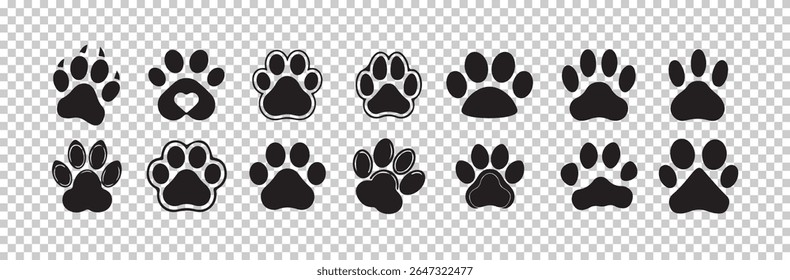 Set of dog paw print set, Paw icon collection on white background, dog or cat paw print flat icon,Vector illustration eps 10.
