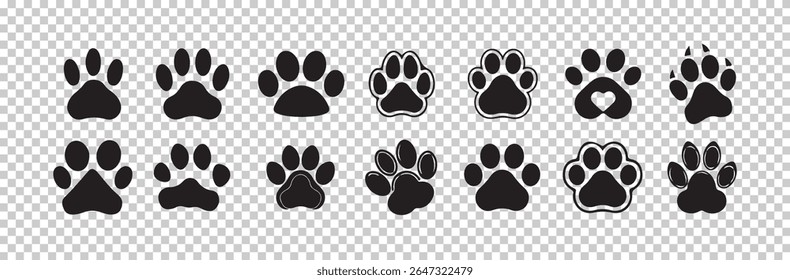 Set of dog paw print set, Paw icon collection on white background, dog or cat paw print flat icon,Vector illustration eps 10.
