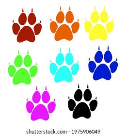 set of dog paw prints of different colors, vector illustration