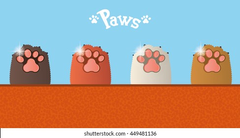 Set of dog paws with nails, Vector illustration