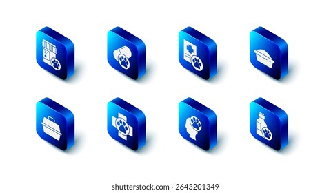 Set Dog pill, Clinical record pet, Pet food bowl, shampoo, Human with animals footprint, Veterinary clinic, carry case and medicine bottle icon. Vector