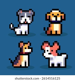 Set of dog pixel art vector.