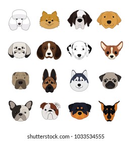 Set of Dog and Puppy Cartoon Face Isolated Vector