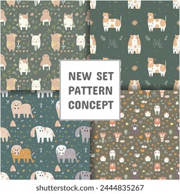 set of dog seamless patterns, Decorative backdrop for wallpaper, textile, wrapping, fabric print.