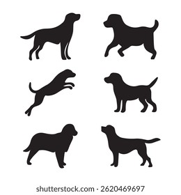 Set of dog silhouette in different poses vector illustration on the white background. Hand drawn black dog isolated on white background. A Majestic Collection of Feline Elegance in Motion