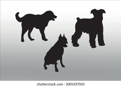 conjunto de línea de silueta de perro aislado o logotipo símbolo de signo aislado vector, contorno y estilo de trazo Colección de ilustración vectorial de estilo negro de alta calidad