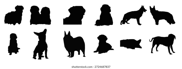Conjunto de Ilustración vectorial de silueta de perro