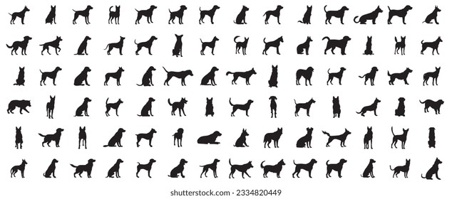 Set of dog silhouettes. Collection of dog silhouettes on isolated background. Vector illustration