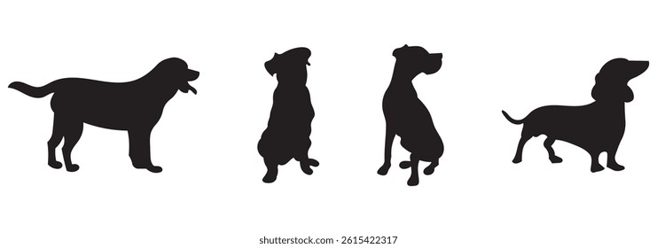Set of dog silhouettes. Collection of dog silhouettes on isolated background. Vector illustration