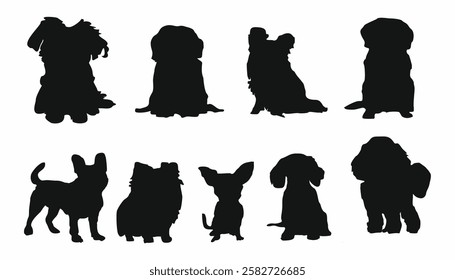 Set of dog silhouettes different breads. Back vector illustrations isolated on white background