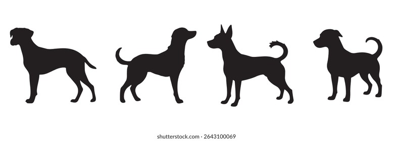Set of dog silhouettes. Dogs silhouettes vector, isolated silhouette of a dog collection. 
