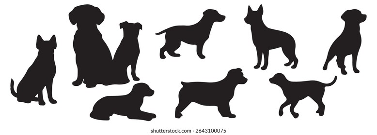 Set of dog silhouettes. Dogs silhouettes vector, isolated silhouette of a dog collection. 