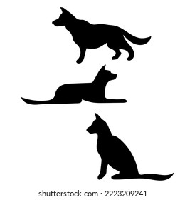 set of dog silhouettes, drawing, vector illustration