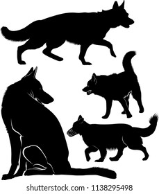 set of dog silhouettes German Shepherd Dogs