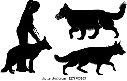 set of dog silhouettes German Shepherd Dogs	