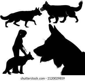 set of dog silhouettes German Shepherd Dogs