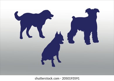 conjunto de siluetas de perro, línea aislada o logotipo símbolo de signo aislado vector, contorno y estilo de trazo Colección de ilustración vectorial de alta calidad,