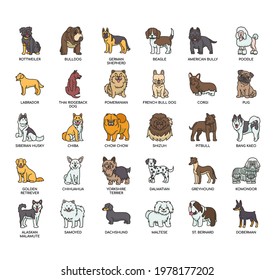 Set of dog thin line and pixel perfect icons for any web and app project. 