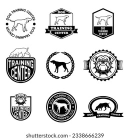Set of Dog training center labels. Design element for logo, label, emblem, sign, badge. Vector illustration.