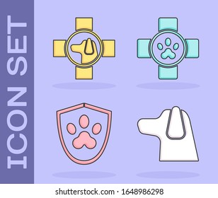 Set Dog, Veterinary clinic symbol, Animal health insurance and Veterinary clinic symbol icon. Vector