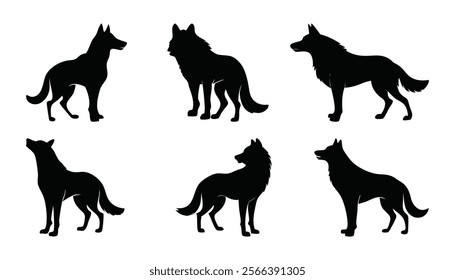 Set of Dog and Wolf Silhouette Animal Shapes