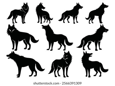 Set of Dog and Wolf Silhouette Animal Shapes