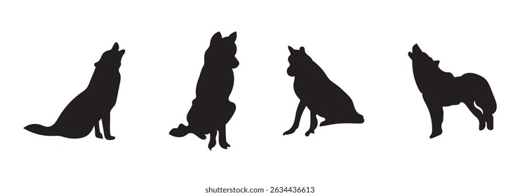 Set of Dog and Wolf Silhouette Animal Shapes