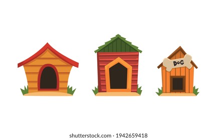 Set of Doghouses, Small Wooden House for Dog Cartoon Vector Illustration