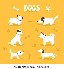 Set of dogs. Cartoon vector illustration. Vet clinic. Isolated background. Flat style