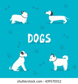 Set of dogs. Cartoon vector illustration. Vet clinic. Isolated background. Flat style.