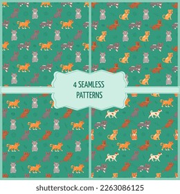 Set of dogs and cats seamless pattern. Flat vector illustration