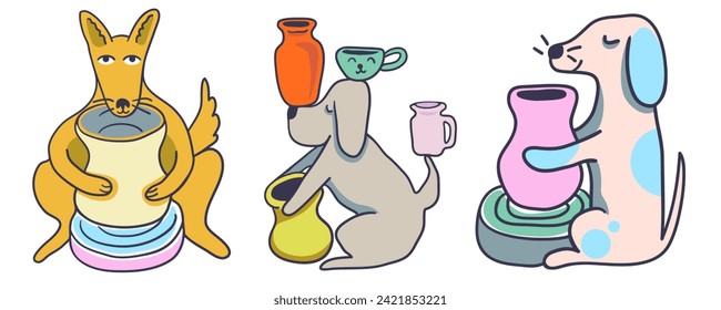 set of dogs and ceramic in color flat style in vector. template for print advertising poster sticker icon illustration