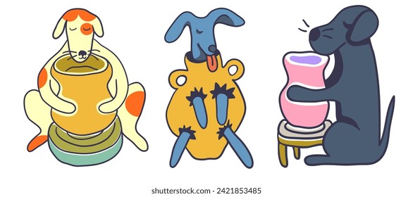 set of dogs and ceramic in color flat style in vector. template for print advertising poster sticker icon illustration