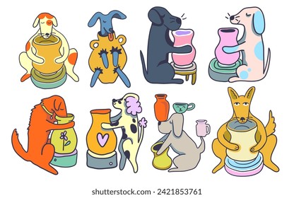 set of dogs and ceramic in color flat style in vector. template for print advertising poster sticker icon illustration