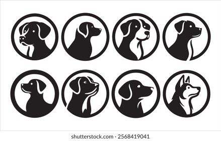 Set of dogs circle silhouette elegant canine pets in flat vector art