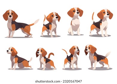 Set of dogs. Colorful cartoon artwork showcasing a variety of charming little dogs in a creatively designed set. Vector illustration.