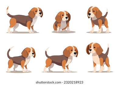 Set of dogs. Colorful cartoon artwork showcasing a variety of charming flat-design dogs in a beautifully designed atmosphere. Vector illustration.