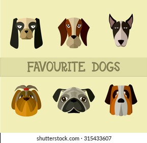 Set dogs, different breeds, vector illustration