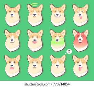 Set of dogs emotions, surprised and puzzled, angry and shocked, happy cute puppy symbol of New year 2018 with different emotions, vector illustrations
