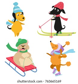 A set of dogs enjoying winter